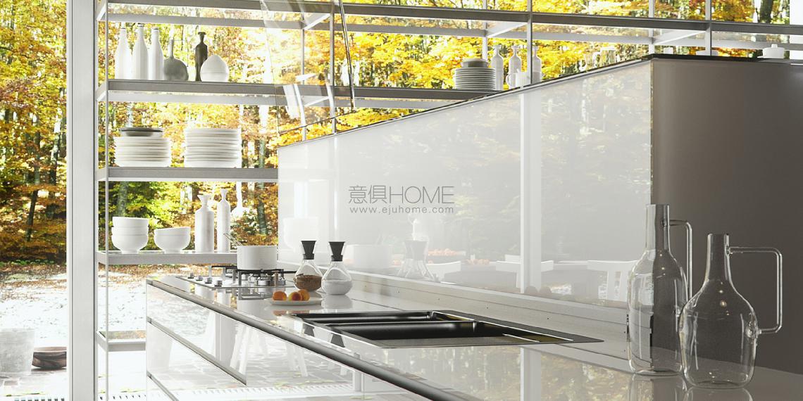 VALCUCINE  new logica system glass kitchen Artematica Vitrum Bianco Lucido 餐边柜 2