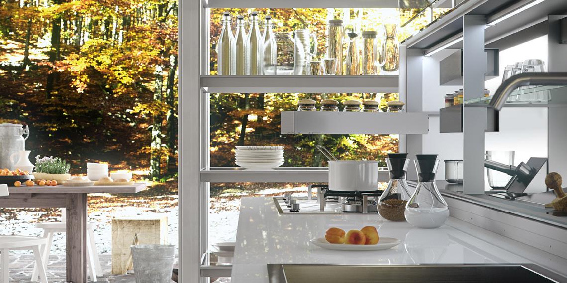 VALCUCINE  new logica system glass kitchen Artematica Vitrum Bianco Lucido 餐边柜 3