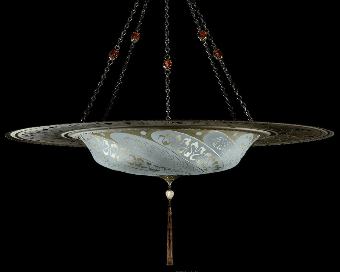 Venetia studiumvScudo Saraceno Serpentine light blue silk lamp with metal ring 吊灯