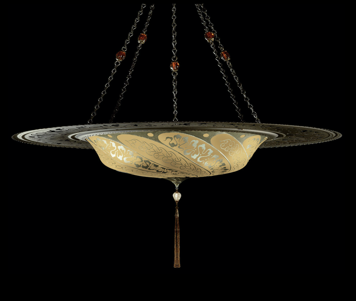 Venetia studiumvScudo Saraceno Serpentine salmon silk lamp with metal ring 吊灯