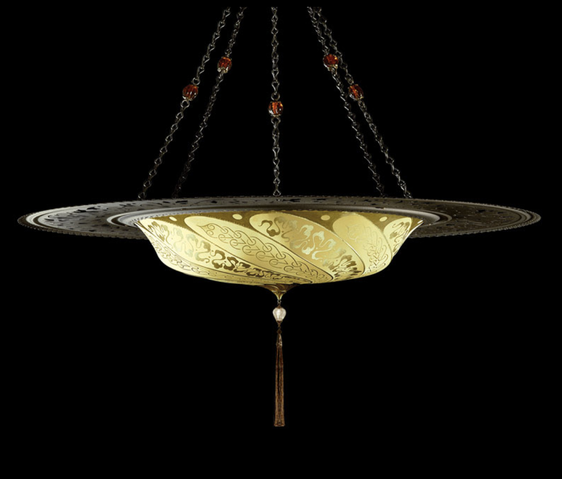 Venetia studiumvScudo Saraceno Serpentine yellow ochre silk lamp with metal ring 吊灯