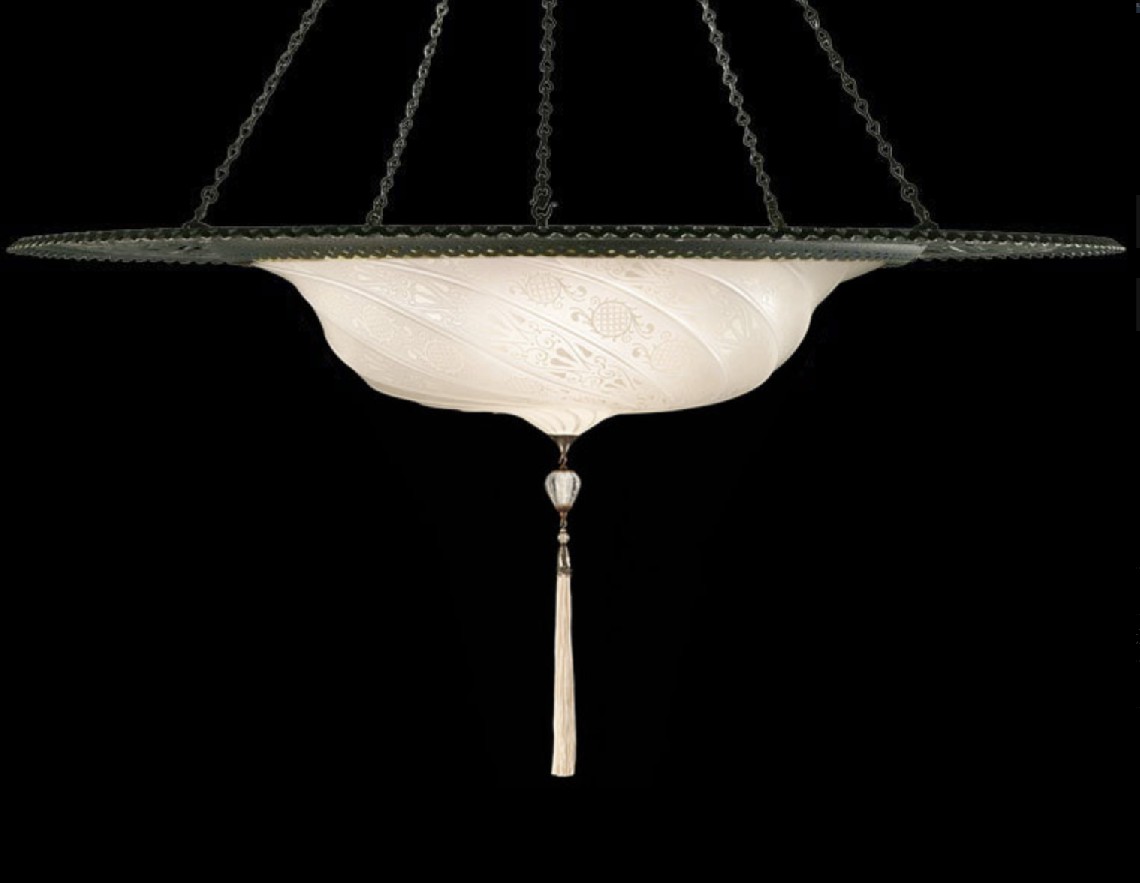 Venetia studiumvScudo Saraceno white classic glass lamp with metal ring 吊灯