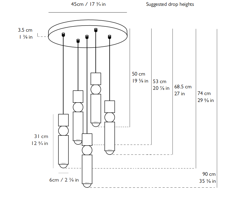 Fulcrum Chandelier吊灯尺寸图2