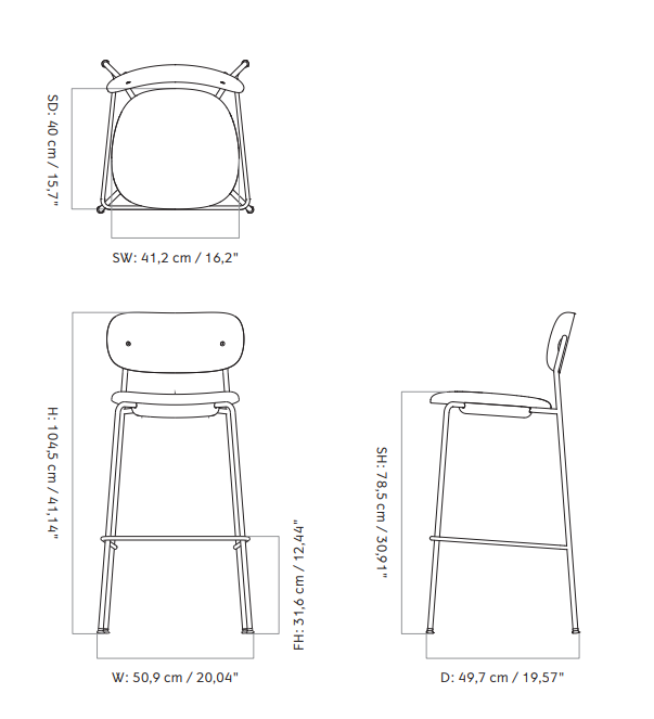 Co Bar Chair, Seat Upholstered吧椅尺寸图1