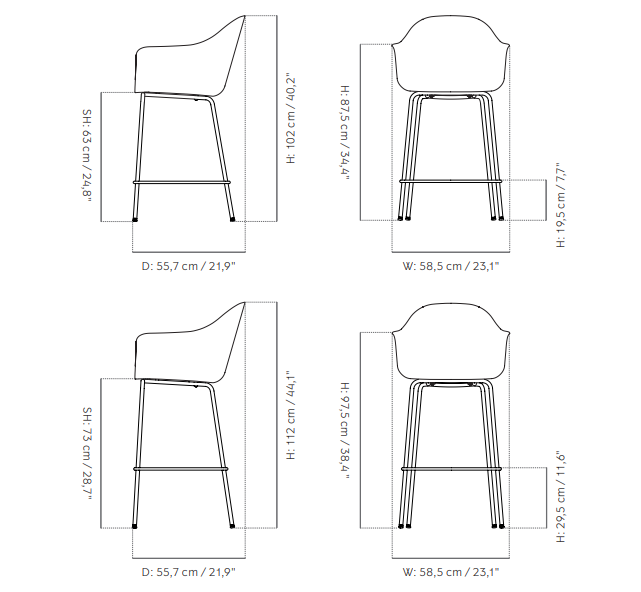 Harbour Counter Chair, Plastic休闲椅尺寸图1