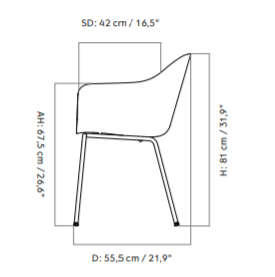 Harbour Steel Base, Fully Upholstered餐椅尺寸图3