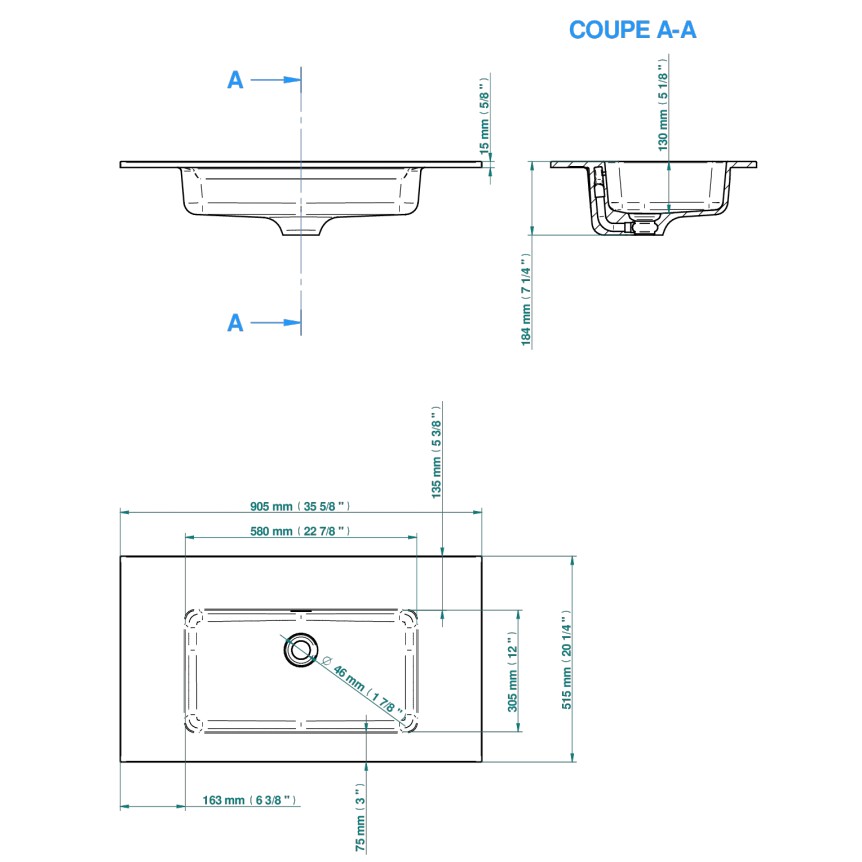 COUNTERTOP嵌入式台面盆尺寸图1