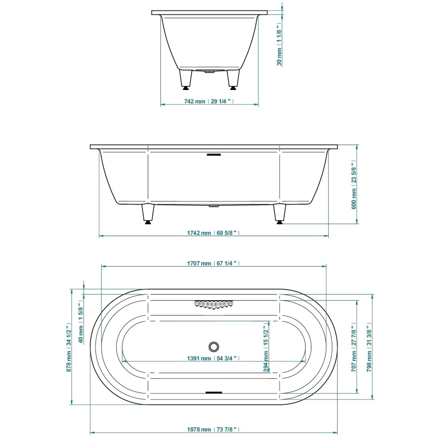 BUILT-IN BATHTUB嵌入式浴缸尺寸图3